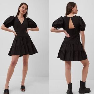 French Connection NWT BIRCH POPLIN PUFF SLEEVE MINI DRESS in Black Size 6